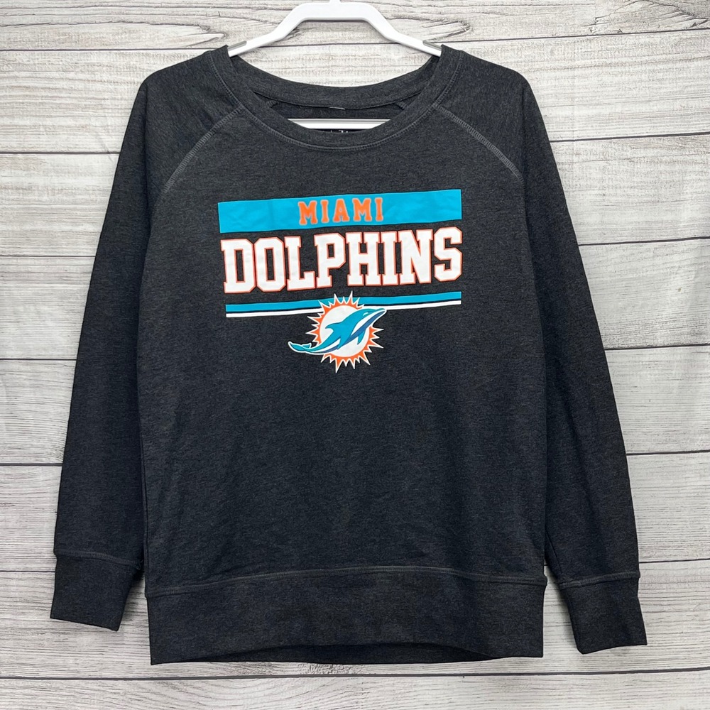 NFL Team Apparel Miami Dolphins Sweatshirt Charcoal Heather Grey Medium